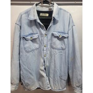 Vtg Cactus Clothing L grunge Denim Jacket Flannel Lined Distressed Workwear